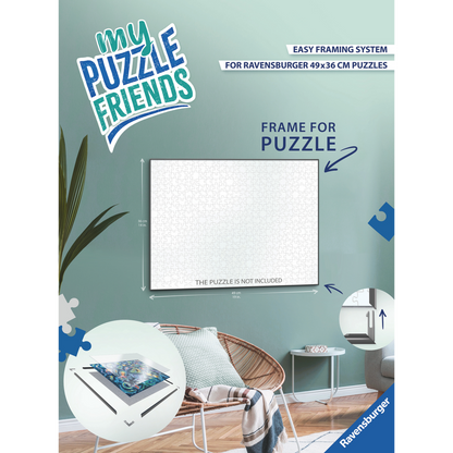 Ravensburger puslespillramme for 500 brikkers puslespill forside eske viser ferdig oppsatt ramme