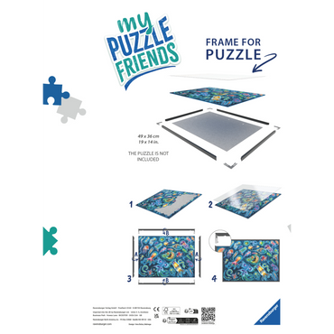 Ravensburger puslespillramme for 500 brikkers puslespill, bakside eske med bruksanvisning for montering