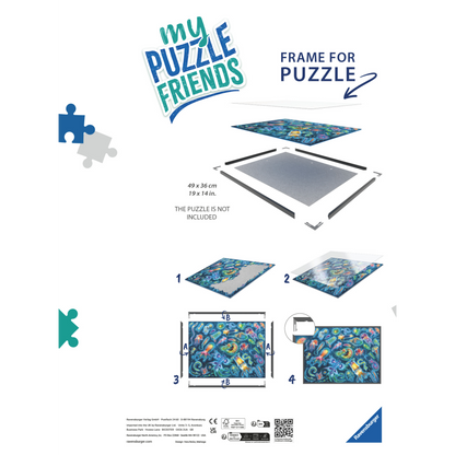 Ravensburger puslespillramme for 500 brikkers puslespill, bakside eske med bruksanvisning for montering