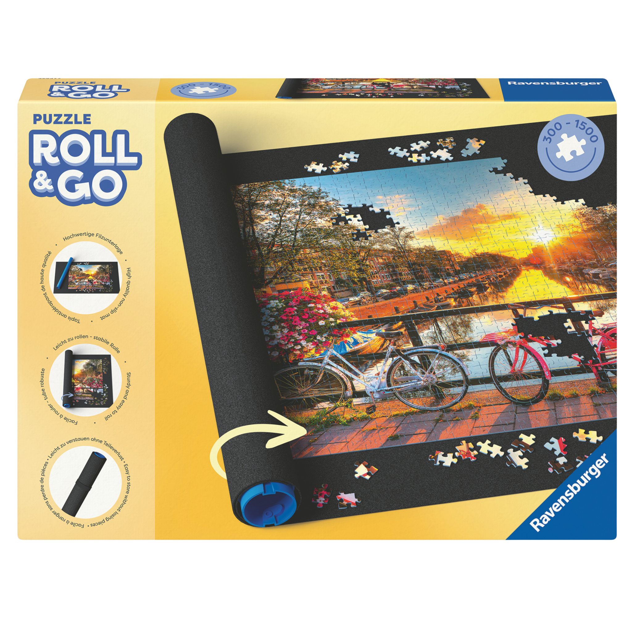 Ravensburger Roll your Puzzle puslespillmatte med filtmatte, plastrør og gummibånd for 300-1500 brikker