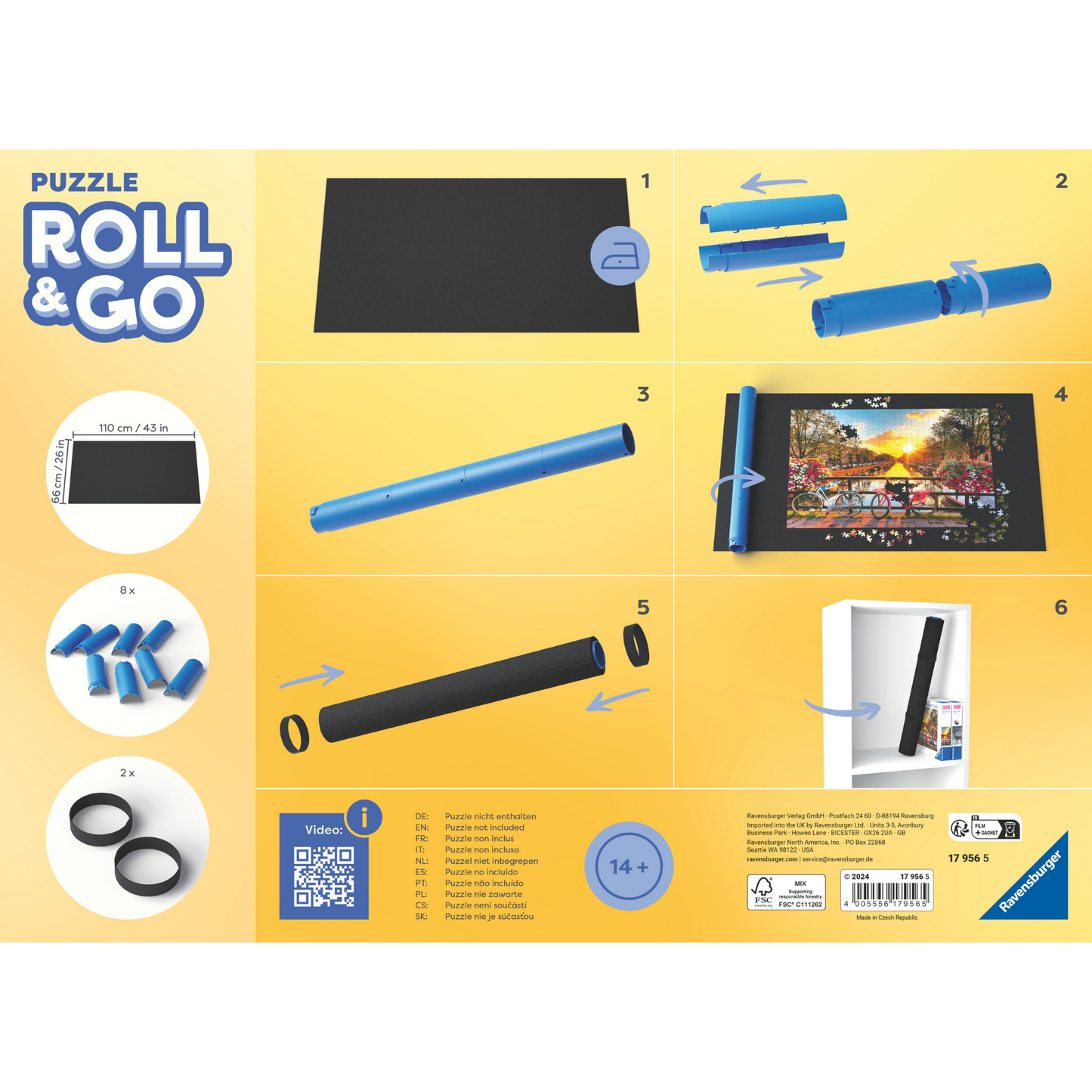 Ravensburger Roll your Puzzle puslespillmatte med filtmatte, plastrør og gummibånd for 300-1500 brikker