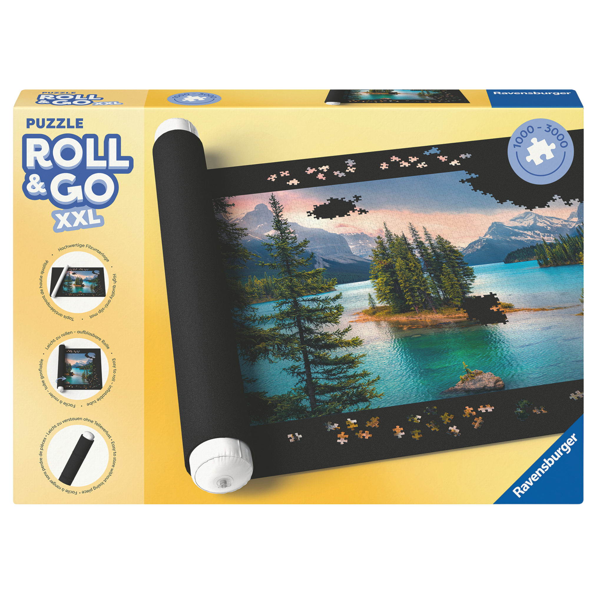 Ravensburger Roll your Puzzle puslespillmatte med filtmatte, oppblåsbart rør og gummibånd for 1000-3000 brikker