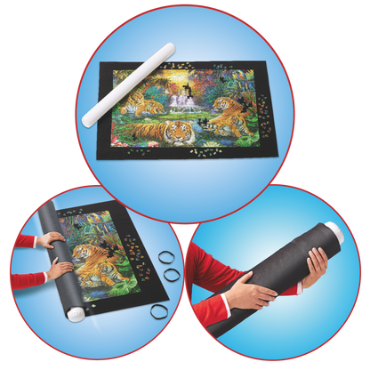 Ravensburger Roll your Puzzle puslespillmatte med filtmatte, oppblåsbart rør og gummibånd for 1000-3000 brikker