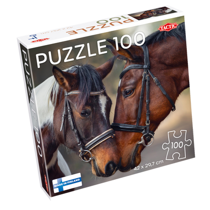 "Forelskede hester 100 brikker Tactic puslespill eske med to hester som klemmer motiv