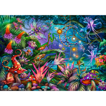 Vibrant fantasy jungelscene for Regnbuedrømmeri 1000 brikker puslespill med perfekt passform