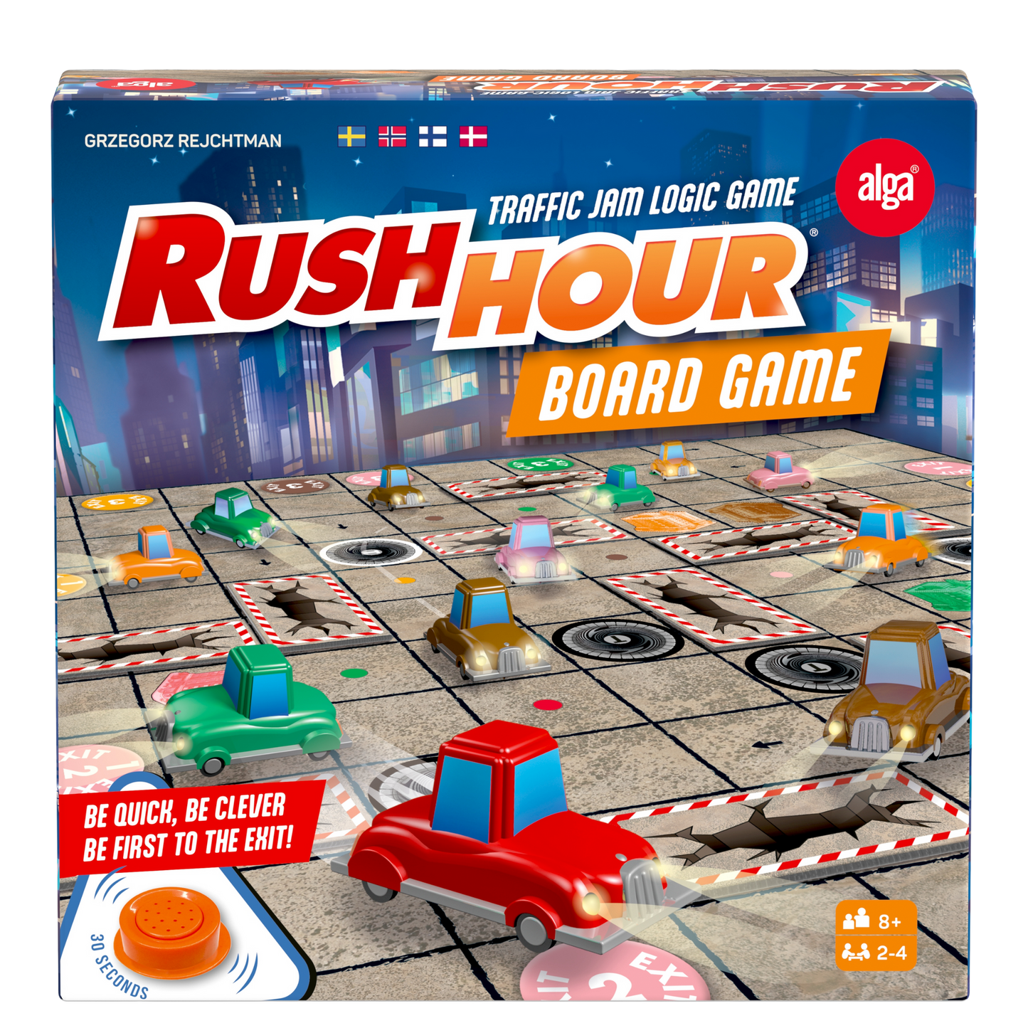 Rush Hour brettspill spillebrett med fargerike biler og lastebiler i rutenett