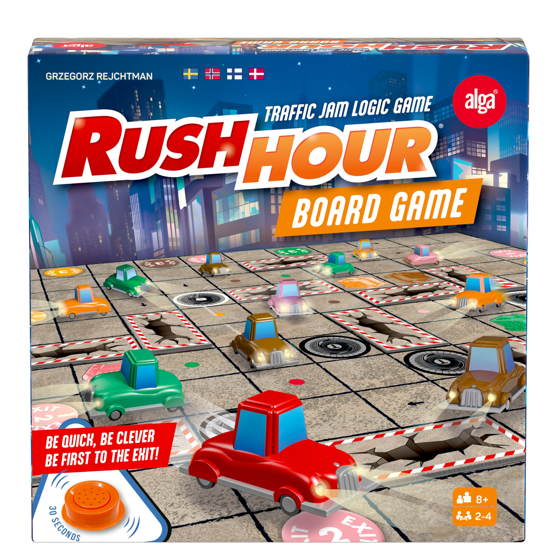 Rush Hour brettspill spillebrett med fargerike biler og lastebiler i rutenett