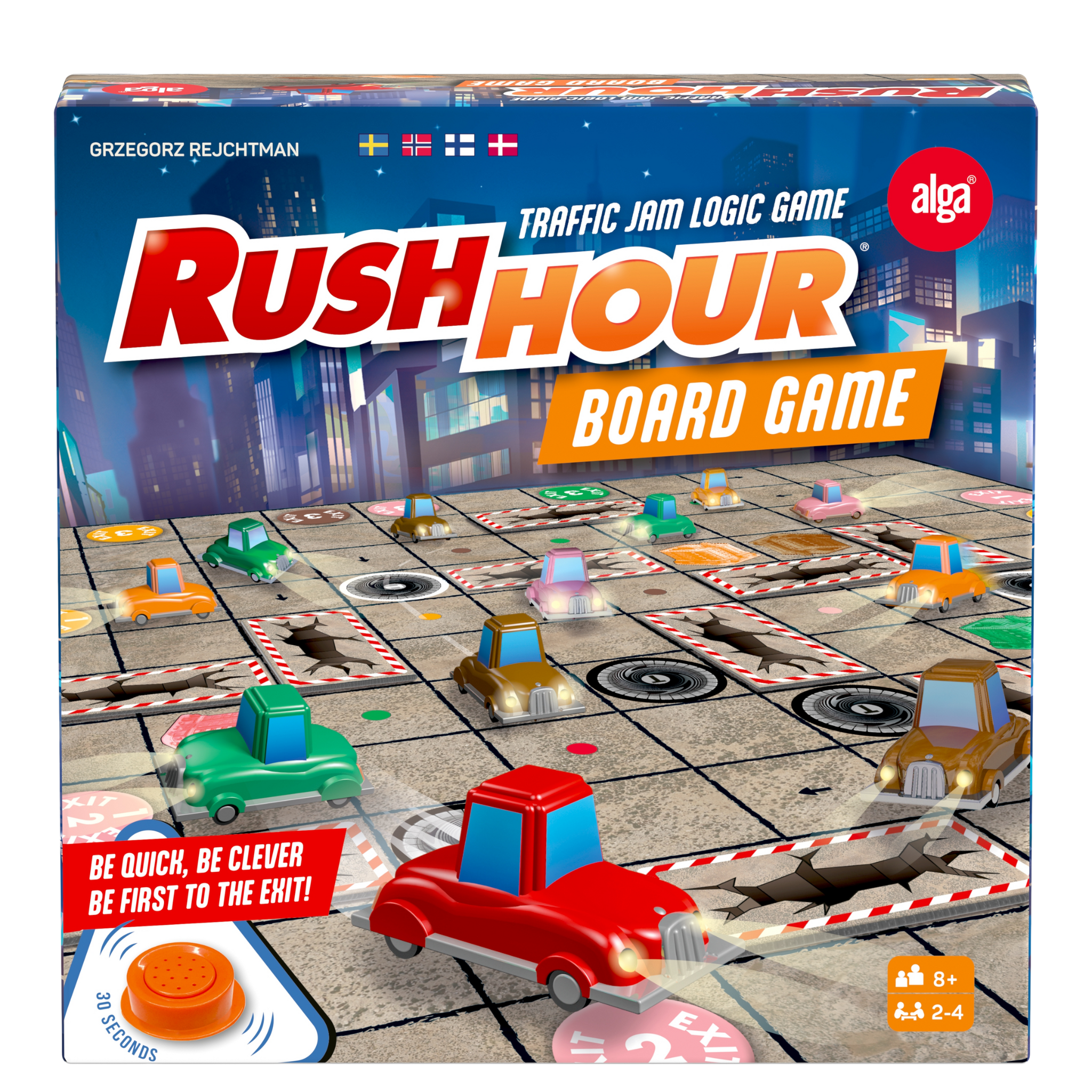 Rush Hour brettspill spillebrett med fargerike biler og lastebiler i rutenett