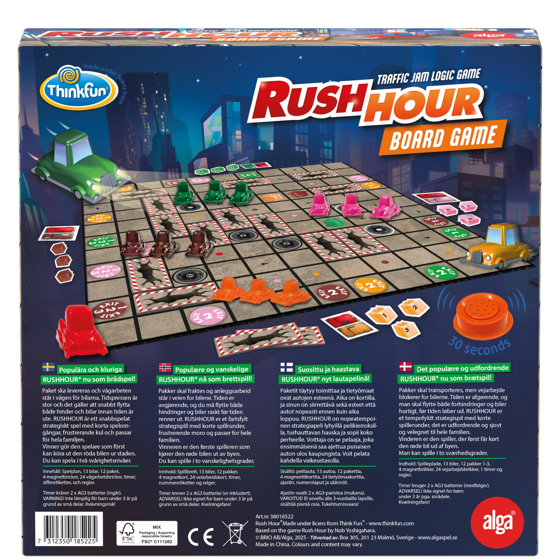 Rush Hour brettspill bakside spilleske med regler og innhold