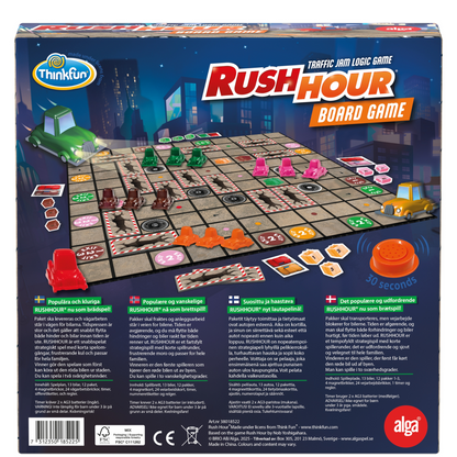 Rush Hour brettspill bakside spilleske med regler og innhold