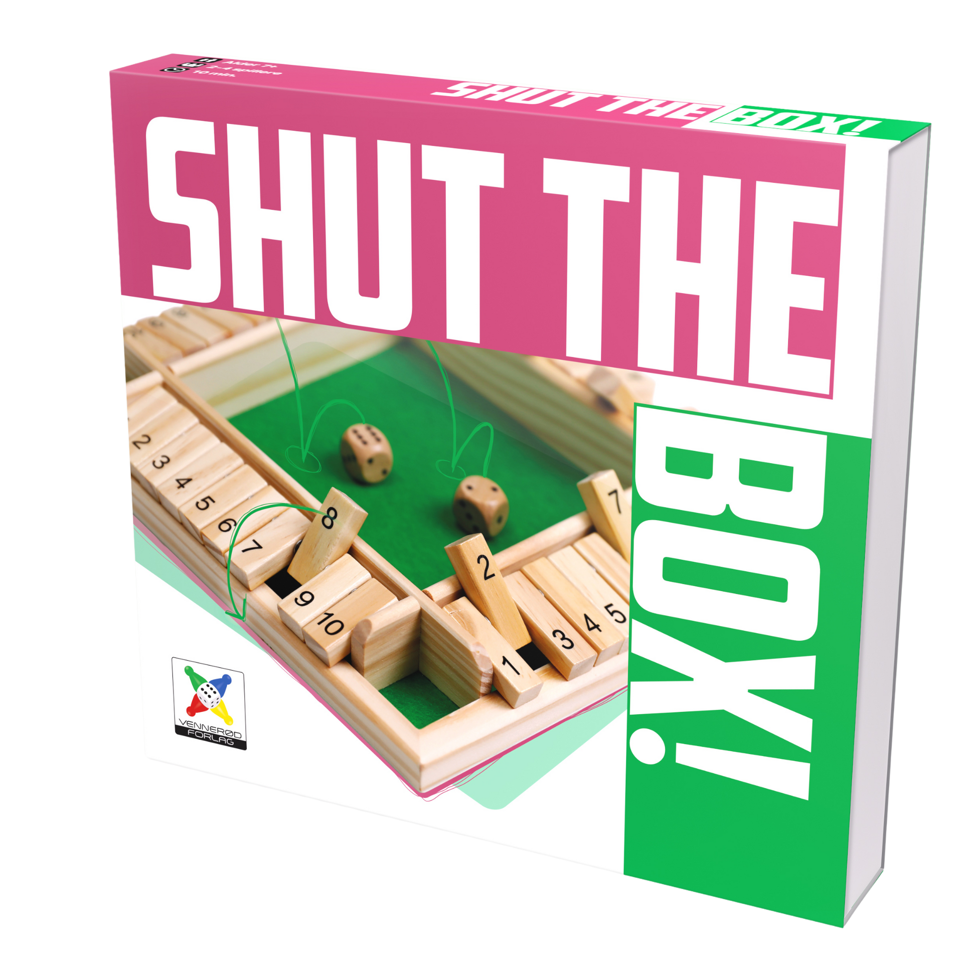 Shut the Box terningspill i tre med nummererte brikker 1-9 og to terninger