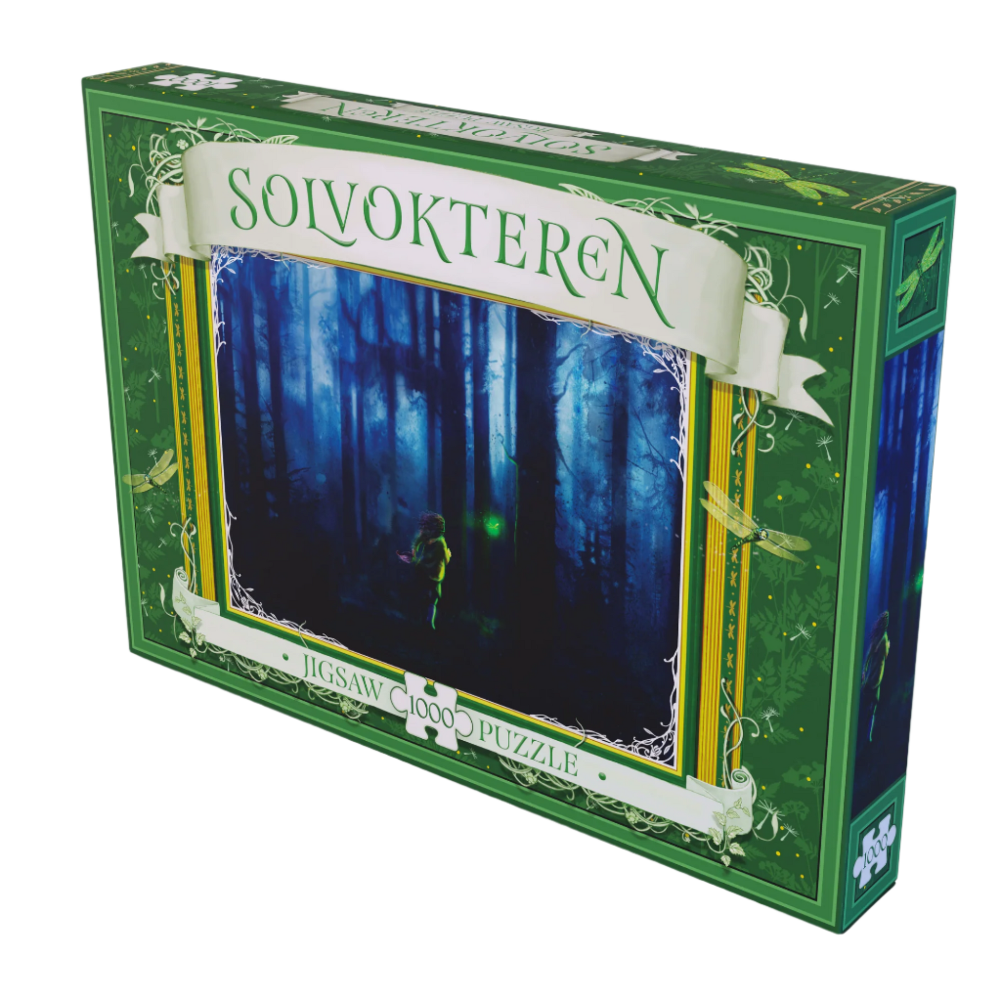 Solvokteren 4 puslespilleske med motiv av en mørk skog og et barn