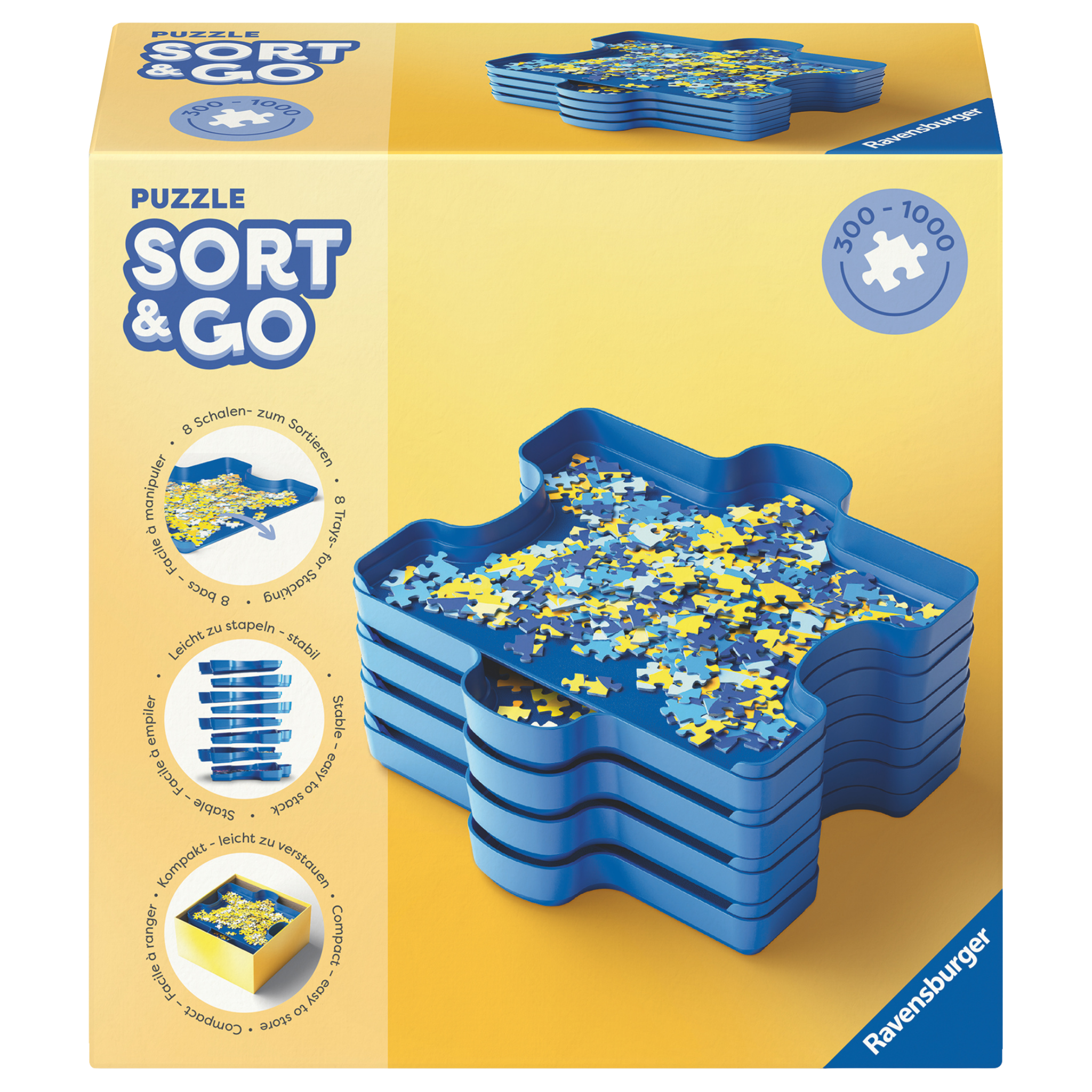 Puzzle Sort & Go sorteringsbokser for puslespill med praktisk stablingssystem fra Ravensburger