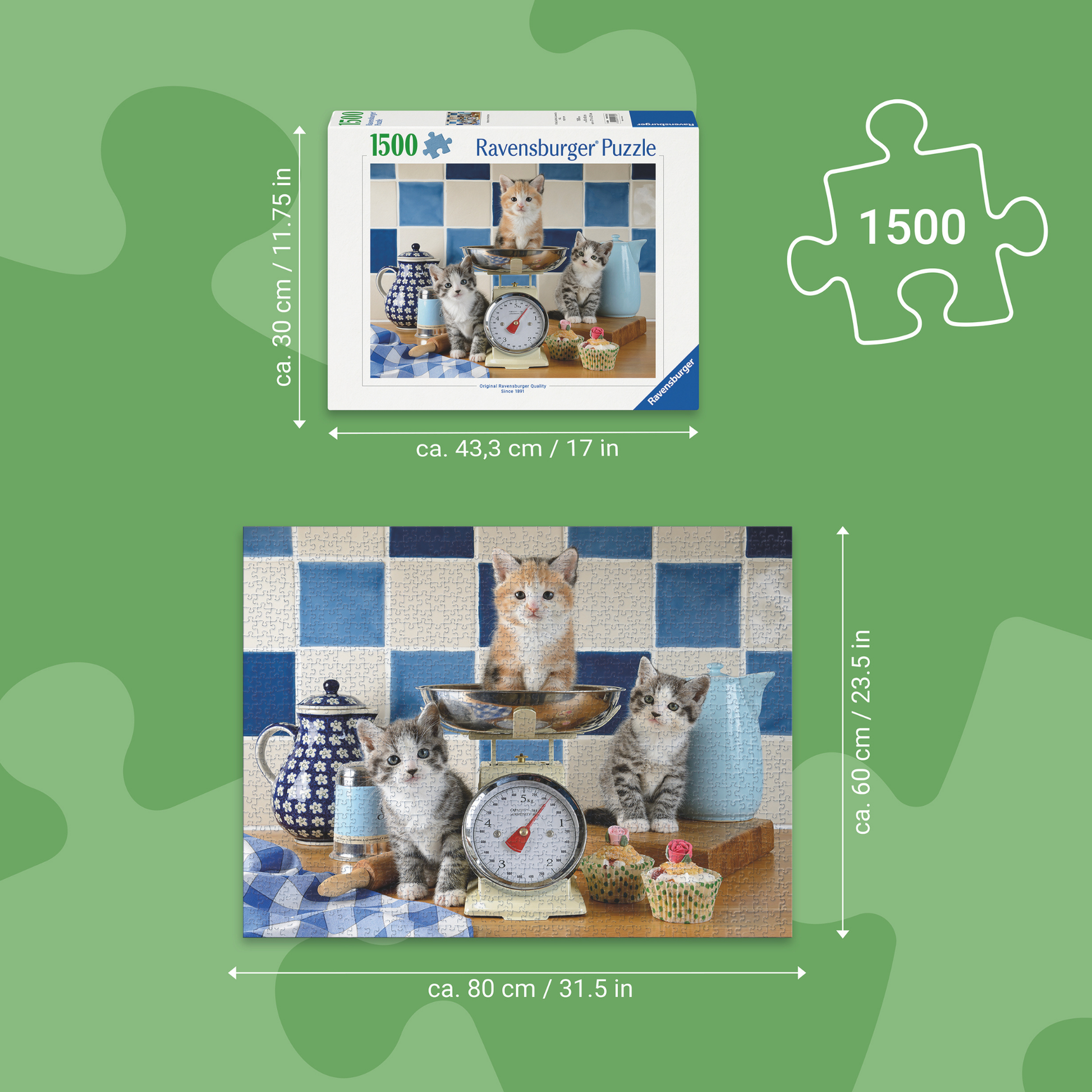 Søte katter puslespill størrelsesforhold og antall brikker