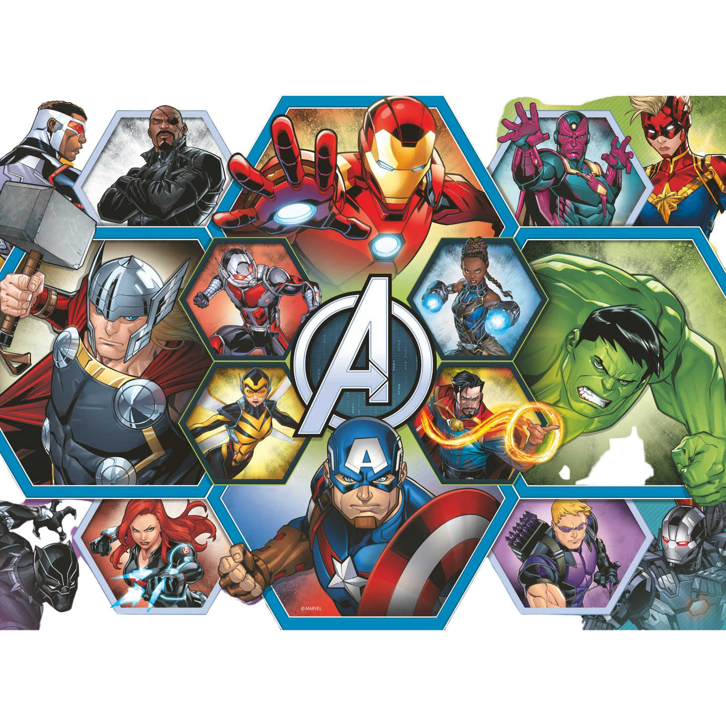 Marvel Avengers superhelt collage med Iron Man, Captain America, Thor, Hulk og andre helter