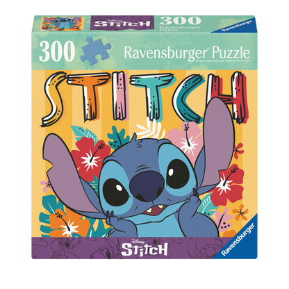 Stitch 300 brikker Ravensburger puslespill eske med Disney Stitch og tropiske blomster motiv