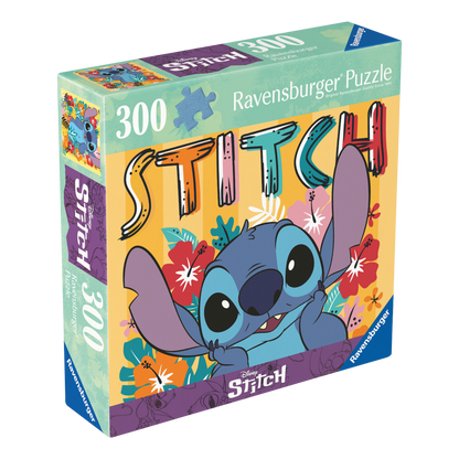 Stitch 300 brikker Ravensburger puslespill eske med Disney Stitch og tropiske blomster motiv