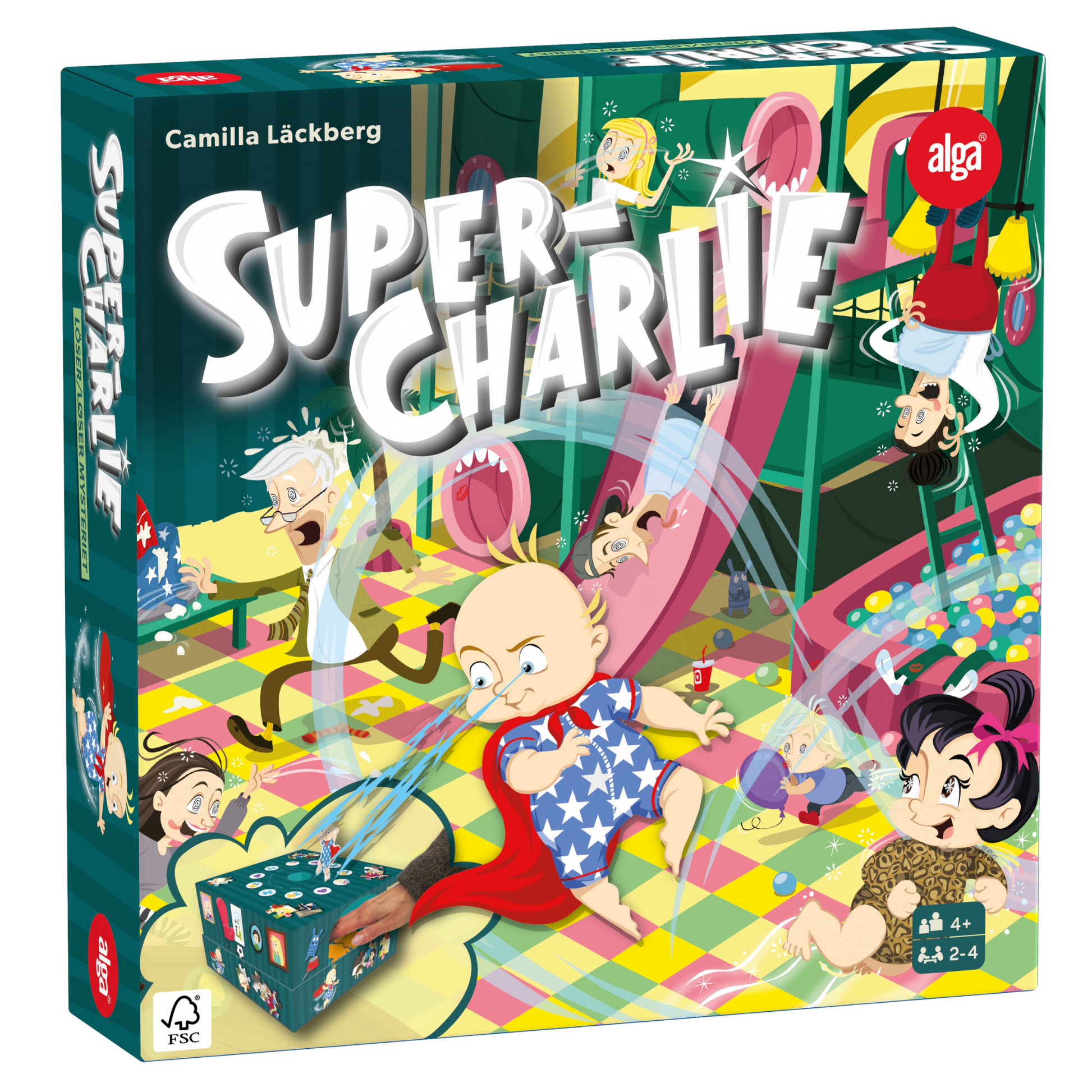Super-Charlie brettspill eske med
Camilla Läckberg mysterium spill for
barn og familie
