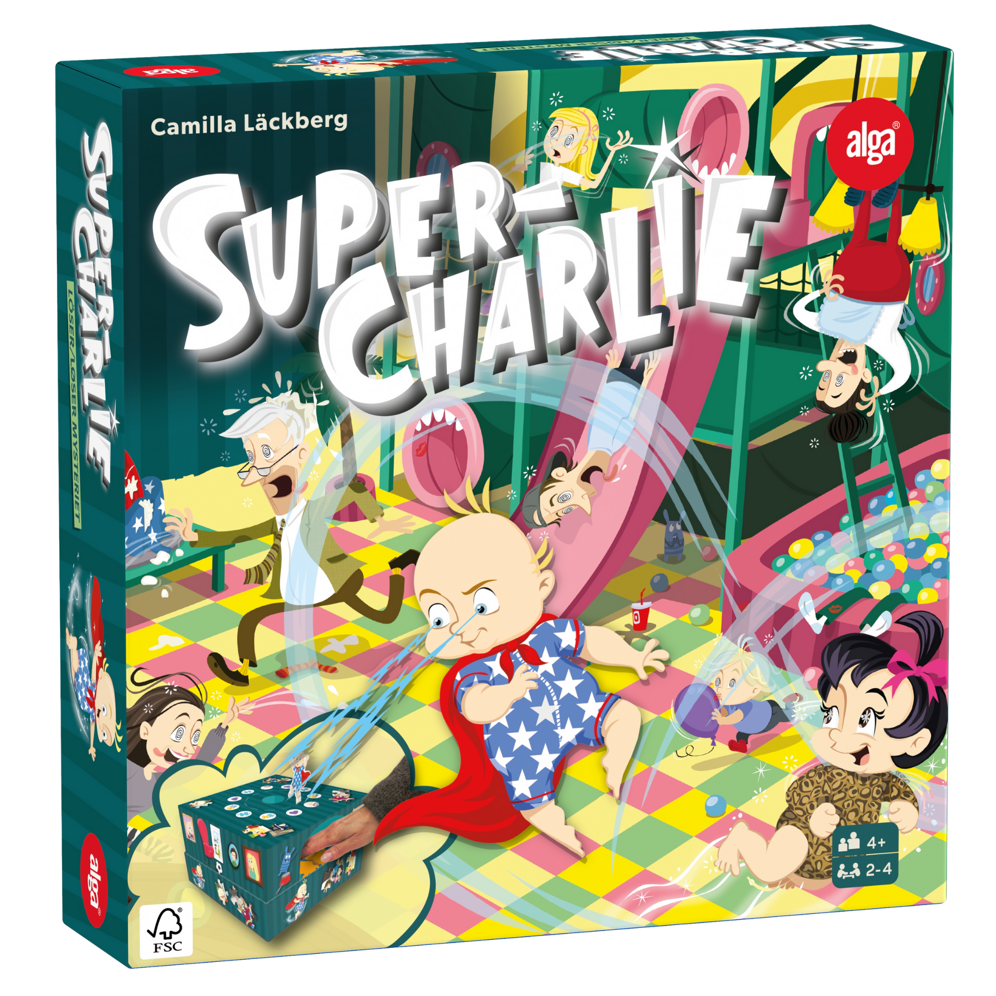 Super-Charlie brettspill eske med
Camilla Läckberg mysterium spill for
barn og familie