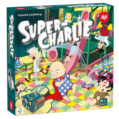 Super-Charlie brettspill eske med
Camilla Läckberg mysterium spill for
barn og familie