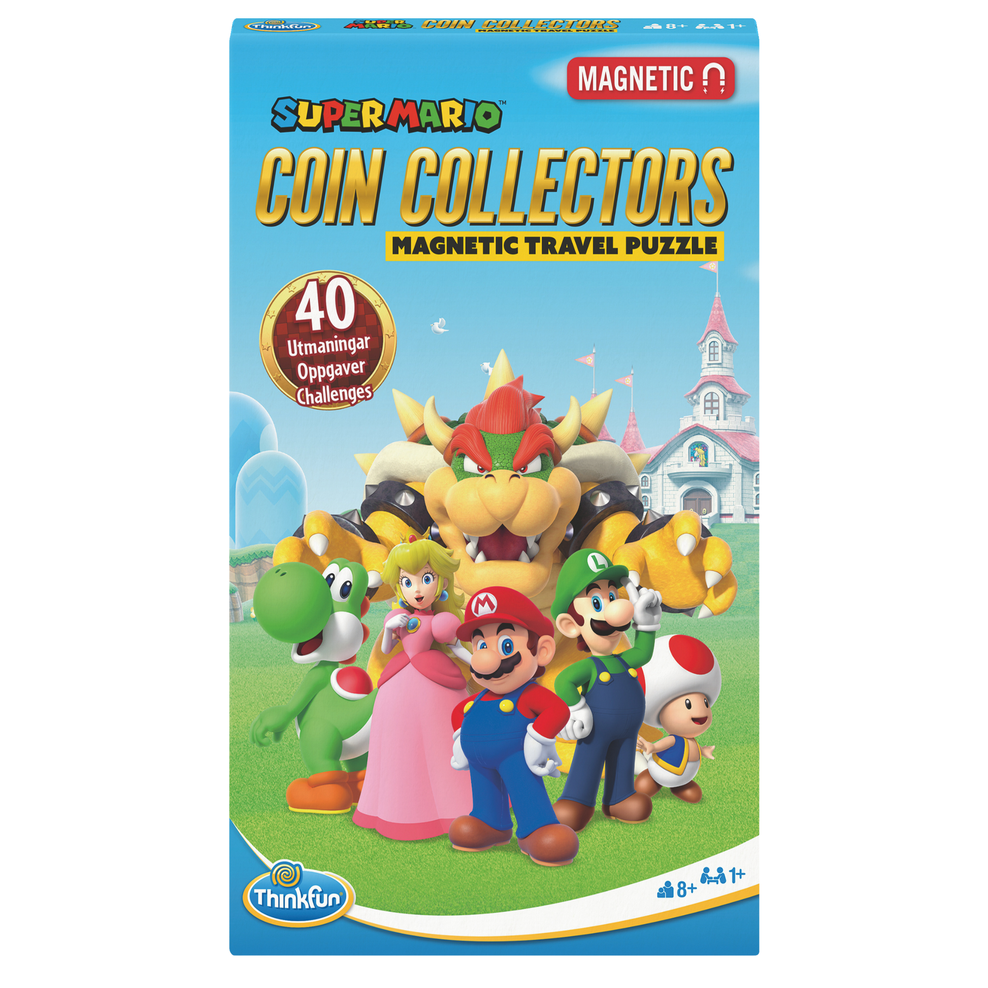 Super Mario magnetisk reisespill eske med Mario, Luigi og venner og 40 logiske utfordringer