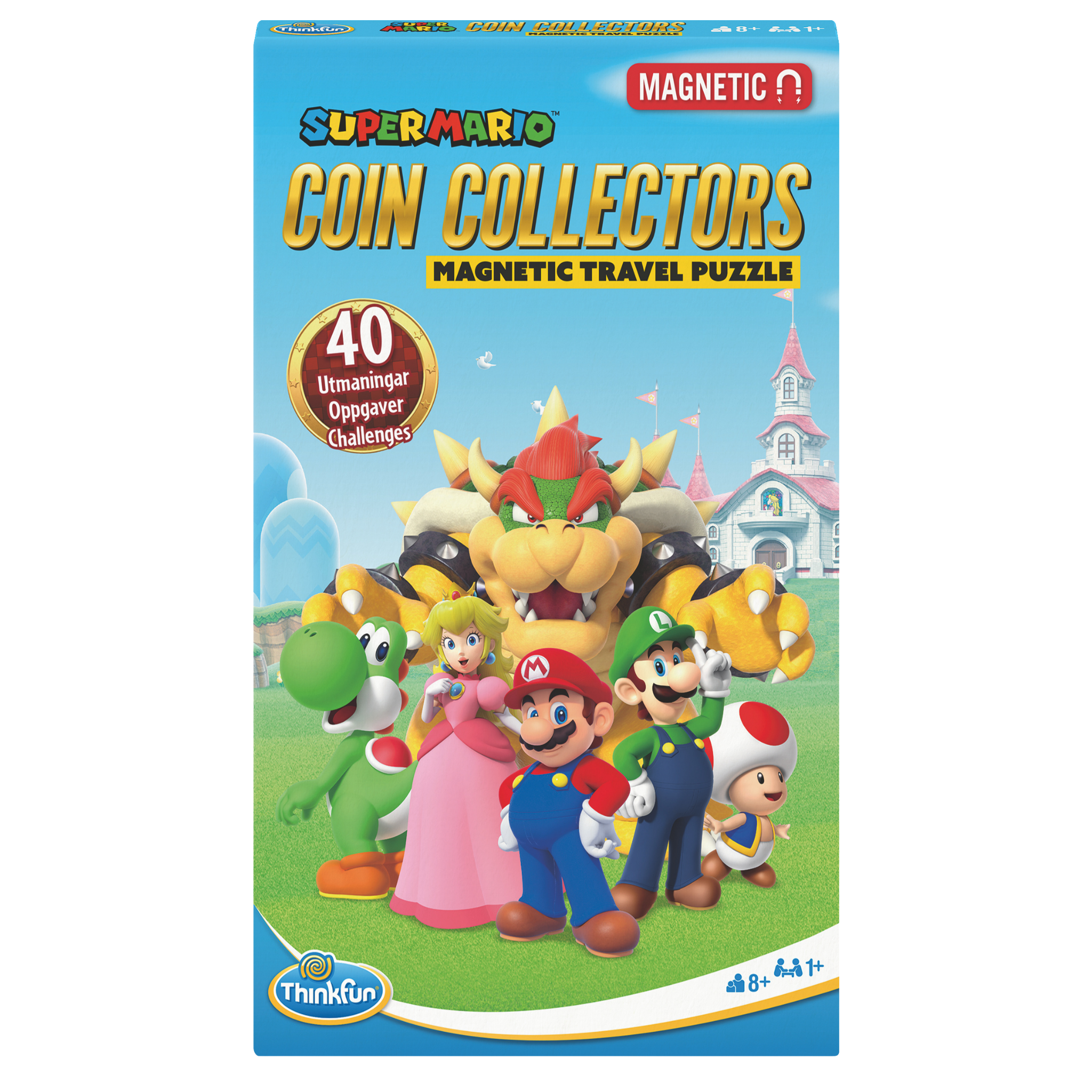 Super Mario magnetisk reisespill eske med Mario, Luigi og venner og 40 logiske utfordringer