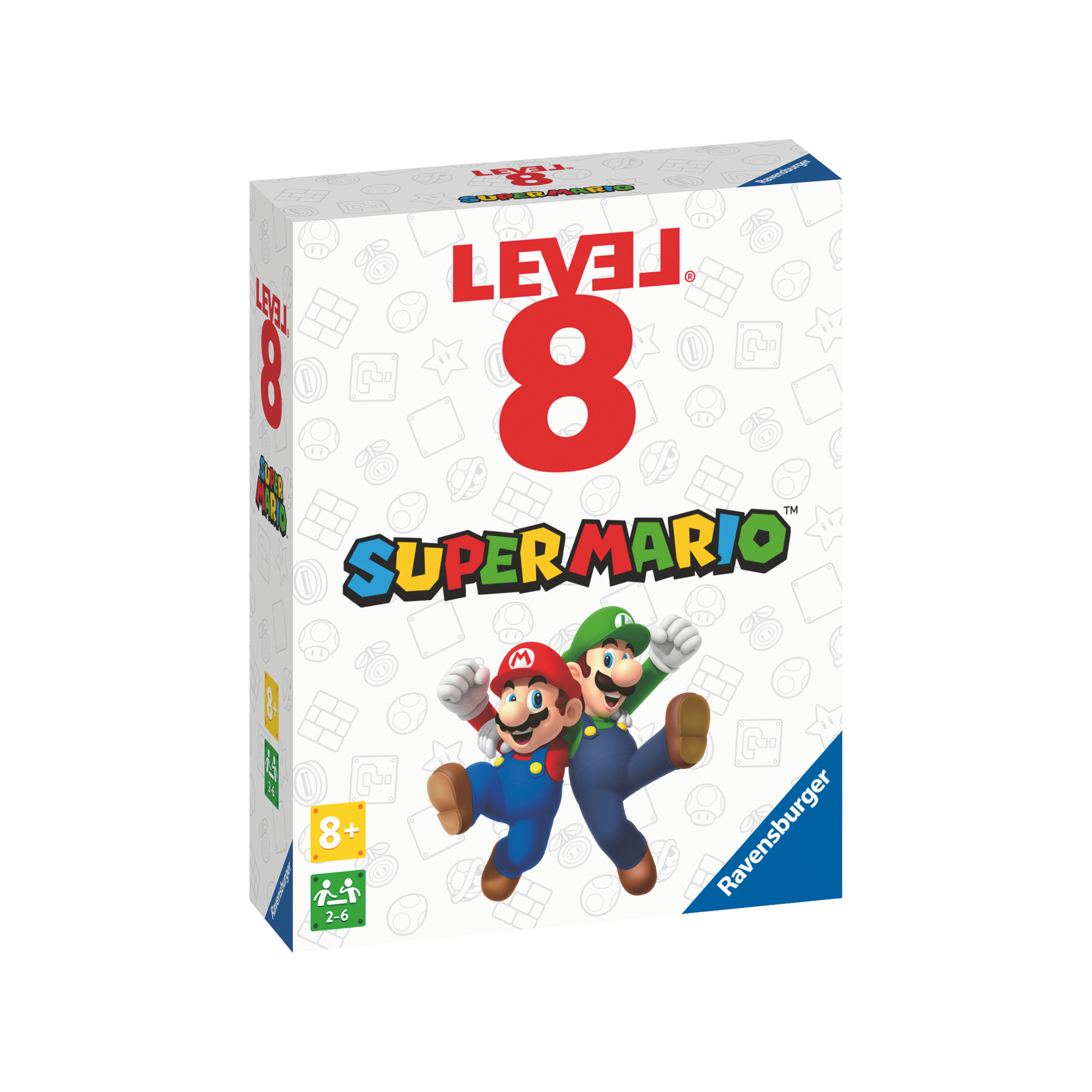 "Super Mario Level 8 Ravensburger kortspill eske med Mario og Luigi karakterer