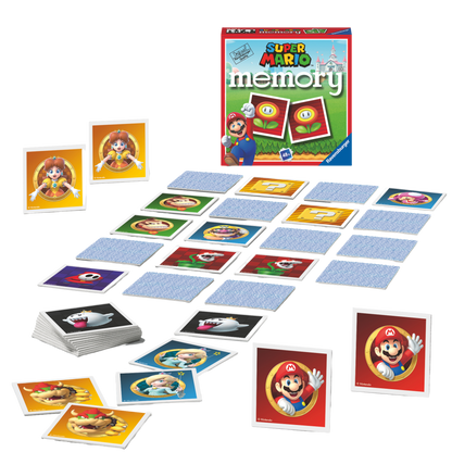 Super Mario Mini Memory spilleske med fargerike memorykort spredt ut på bordet
