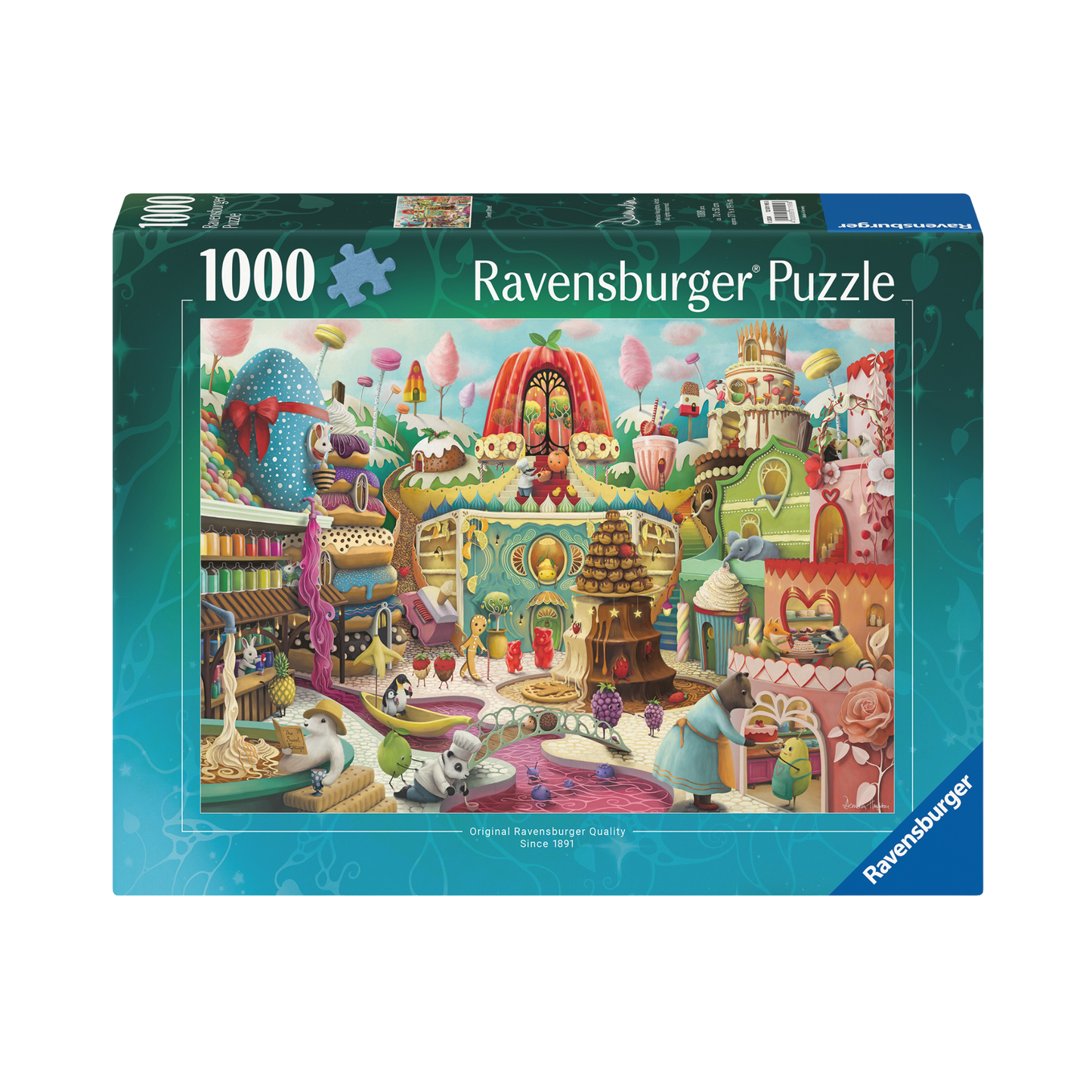 Sweet Street 1000 brikker Ravensburger puslespill eske med fargerik godteri og kake motiv