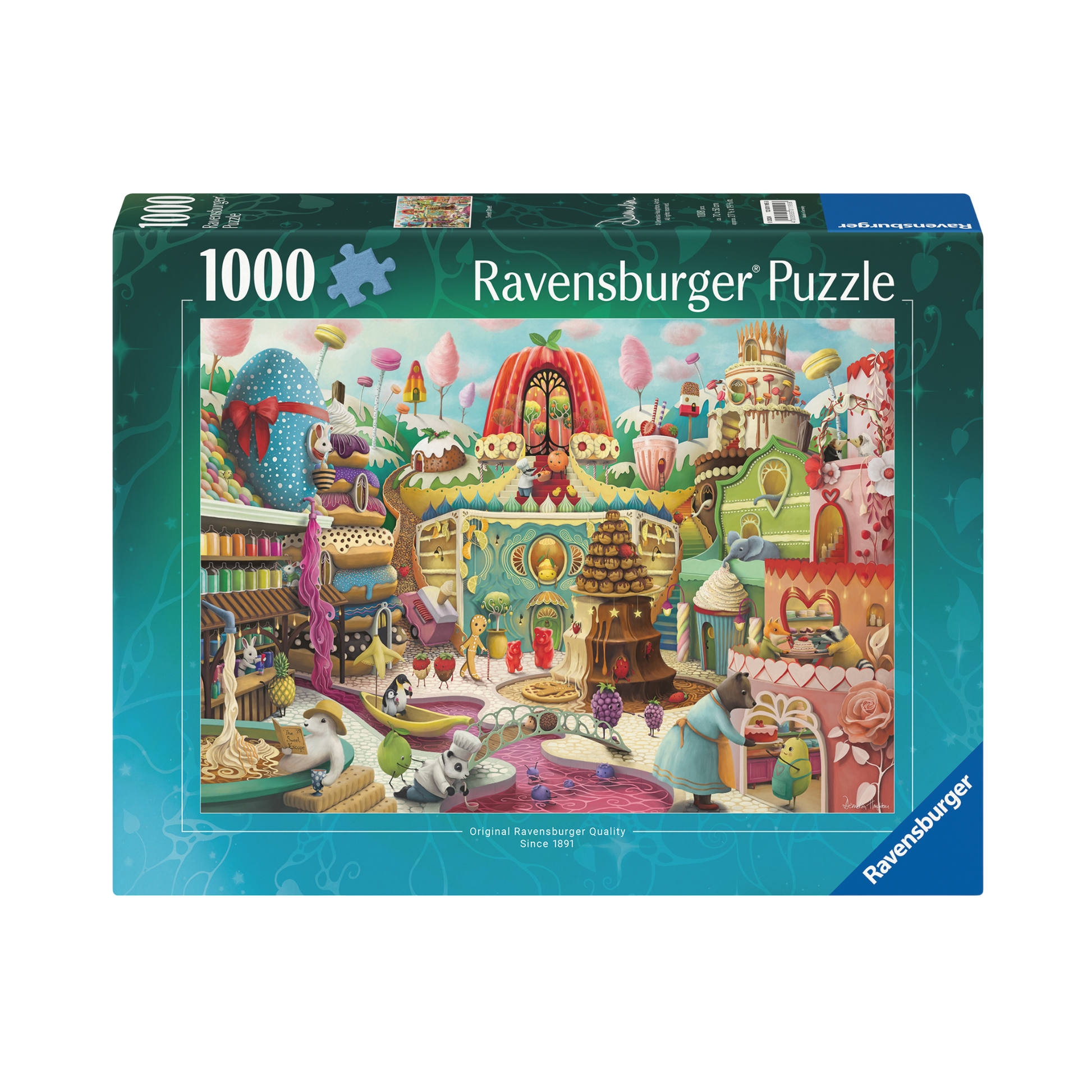 Sweet Street 1000 brikker Ravensburger puslespill eske med fargerik godteri og kake motiv