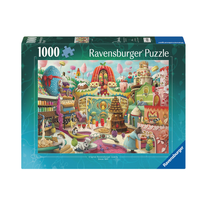 Sweet Street 1000 brikker Ravensburger puslespill eske med fargerik godteri og kake motiv