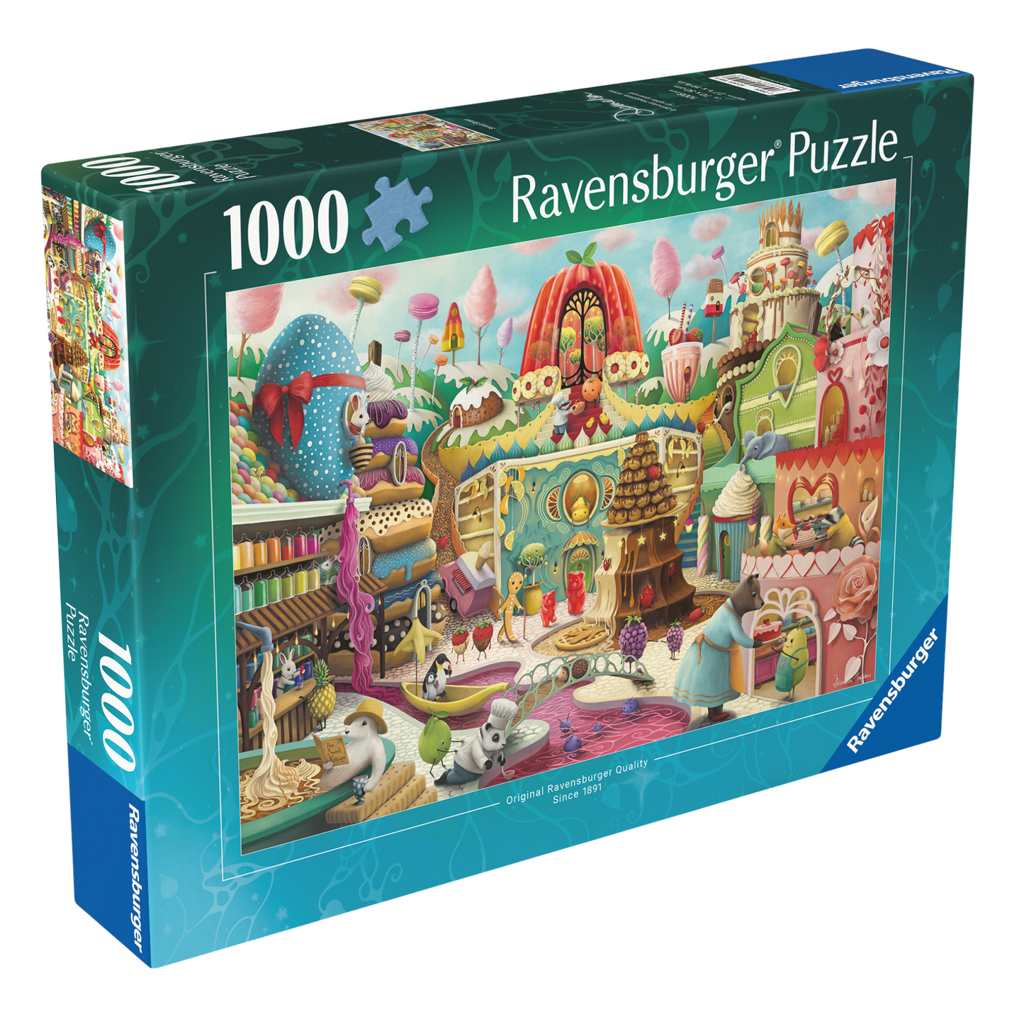 Sweet Street 1000 brikker Ravensburger puslespill eske med fargerik godteri og kake motiv