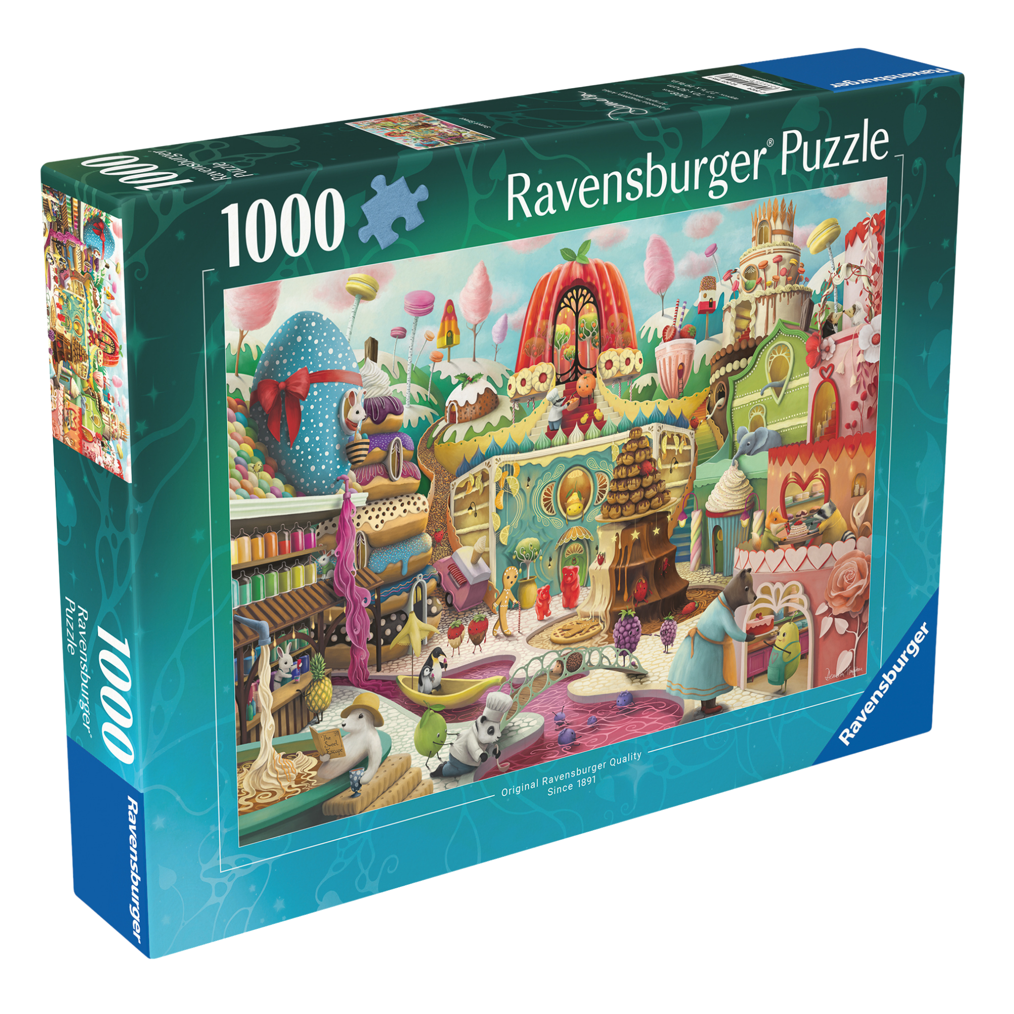 Sweet Street 1000 brikker Ravensburger puslespill eske med fargerik godteri og kake motiv