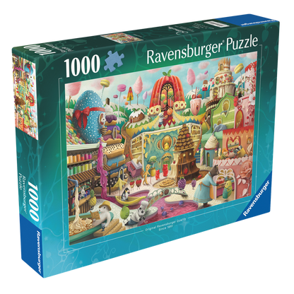 Sweet Street 1000 brikker Ravensburger puslespill eske med fargerik godteri og kake motiv