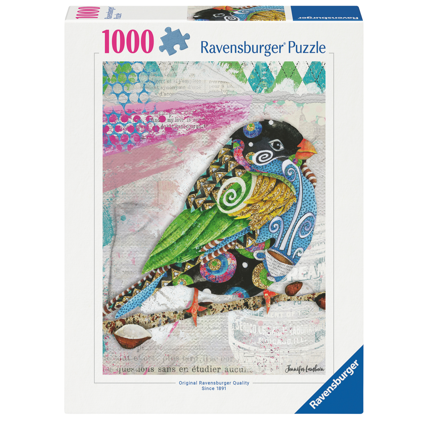 Swirly Bird puslespill eske med fargerikt fuglemotiv og virvlende design fra Ravensburger