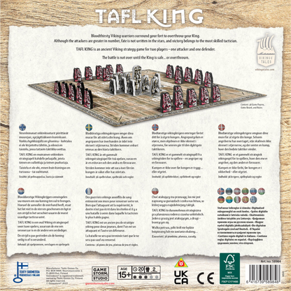Vikings Tales Tafl King brettspill eske bakside med spillinformasjon og instruksjoner