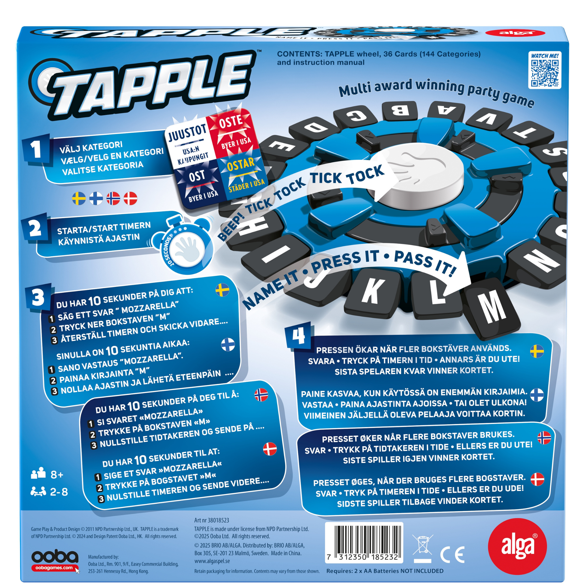 Tapple ordspill innhold med spillmodul, kort og instruksjoner for hele familien