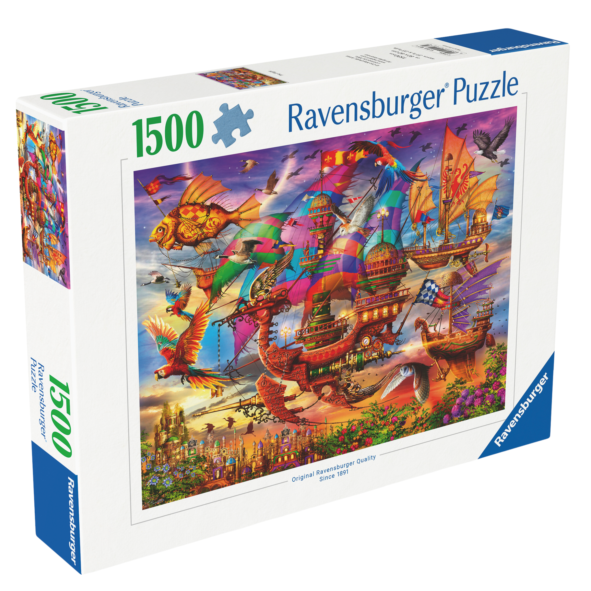 The Flight 1500 brikker Ravensburger puslespill eske med fantastiske flyvende skip og drager