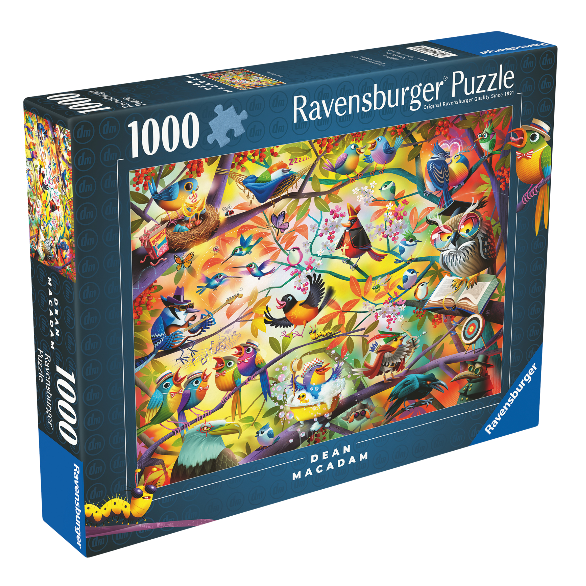 Travle Fugler 1000 brikker Ravensburger puslespill eske med fargerike fugler motiv