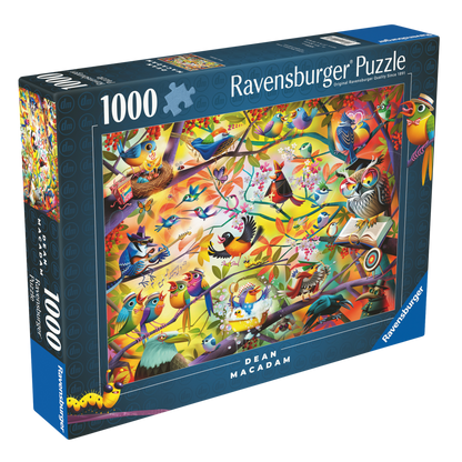 Travle Fugler 1000 brikker Ravensburger puslespill eske med fargerike fugler motiv