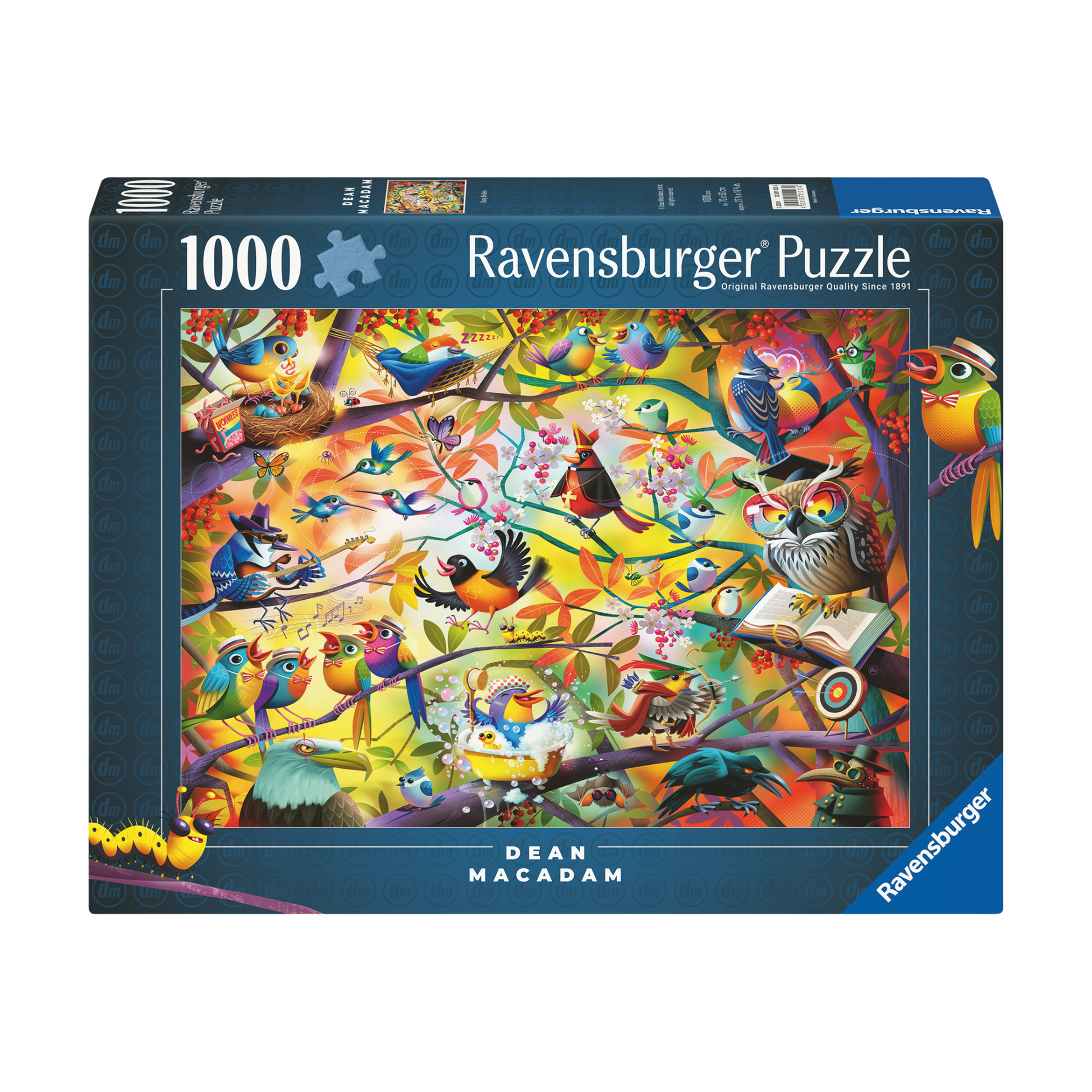Travle Fugler 1000 brikker Ravensburger puslespill eske med fargerike fugler motiv