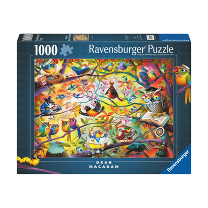 Travle Fugler 1000 brikker Ravensburger puslespill eske med fargerike fugler motiv