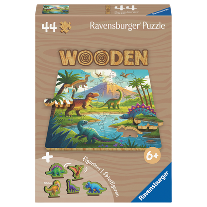 Dinosaurer trepuslespill eske med fargerike dinosaurer og 44 store trebrikker for barn