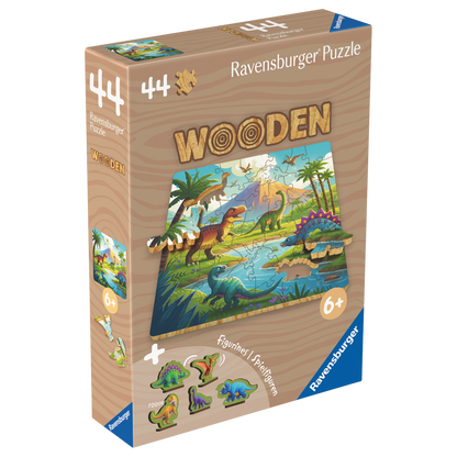 Dinosaurer trepuslespill eske med fargerike dinosaurer og 44 store trebrikker for barn