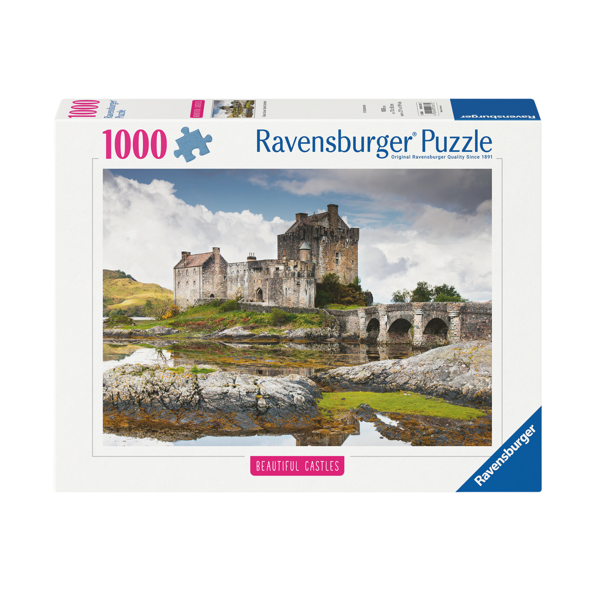 Vakre Slott i Skottland 1000 brikker Ravensburger puslespill eske med skotsk slott motiv