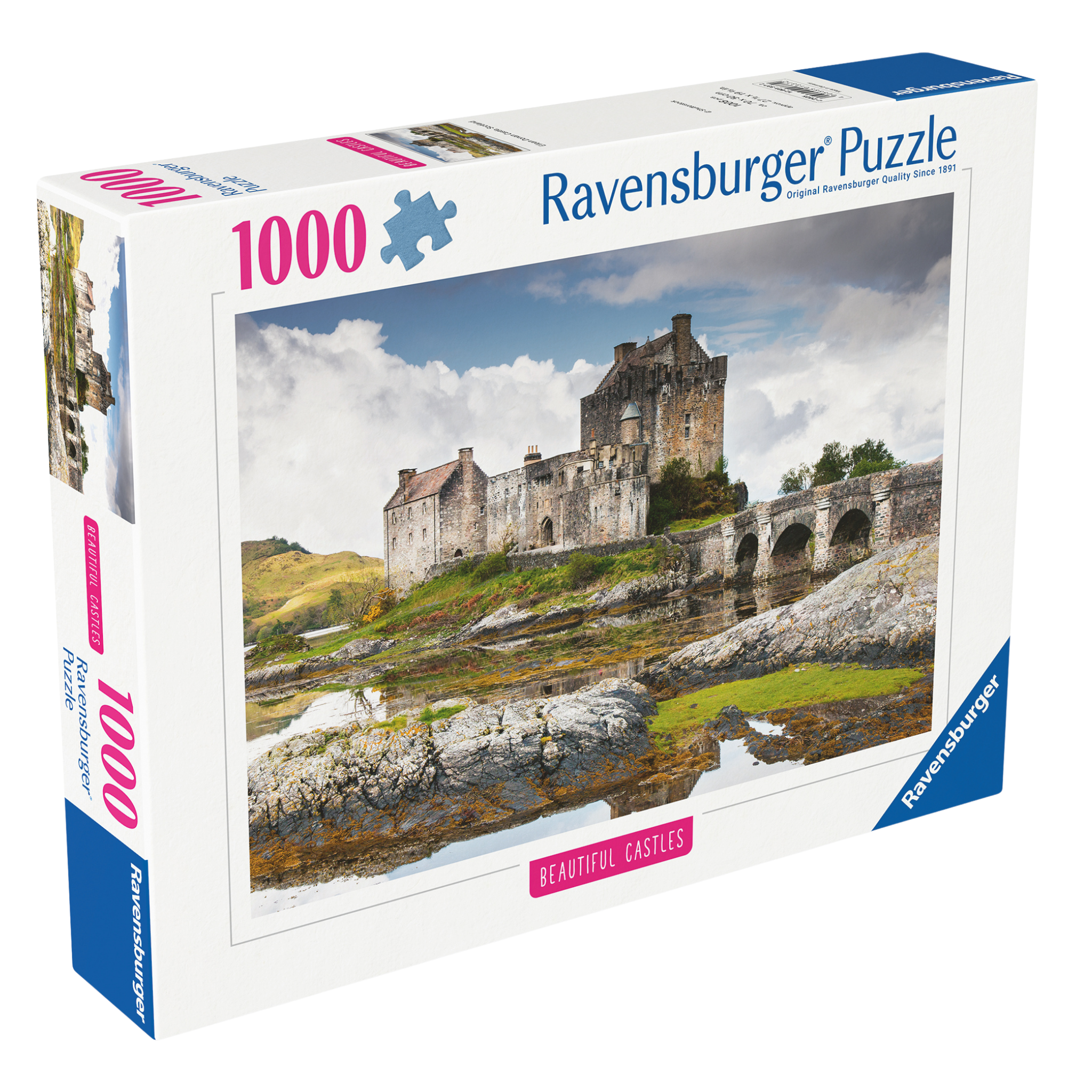 Vakre Slott i Skottland 1000 brikker Ravensburger puslespill eske med skotsk slott motiv