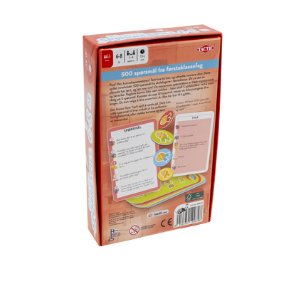 Vi lærer oss spørrespill 6-8 år brettspill bakside eske med instruksjoner og oppgavekort