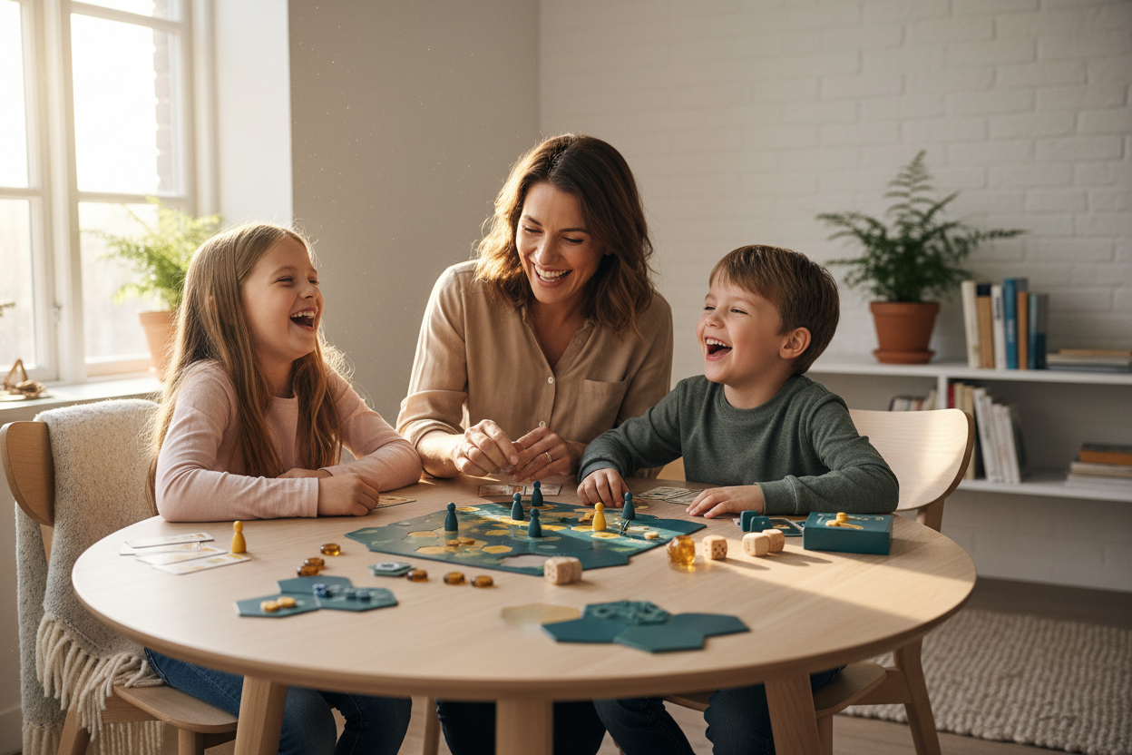 Barn og forelder spiller pedagogiske spill
